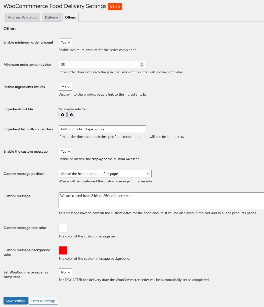 Woo Food delivery - Other Settings